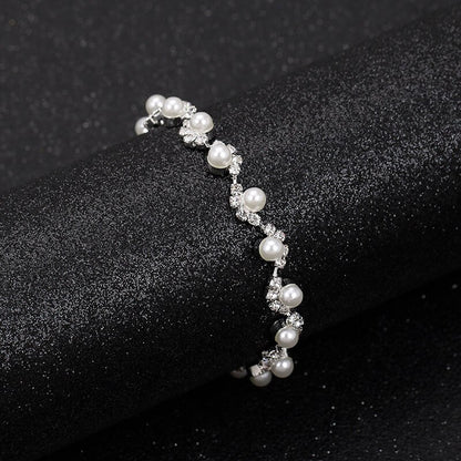 TREAZY Simulated Pearl Crystal Bridal Jewelry Sets Simple Crystal Women Choker Necklace Earrings Bracelet Wedding Jewelry Sets