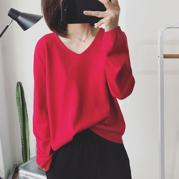 V-Neck Women Sweater Pullovers