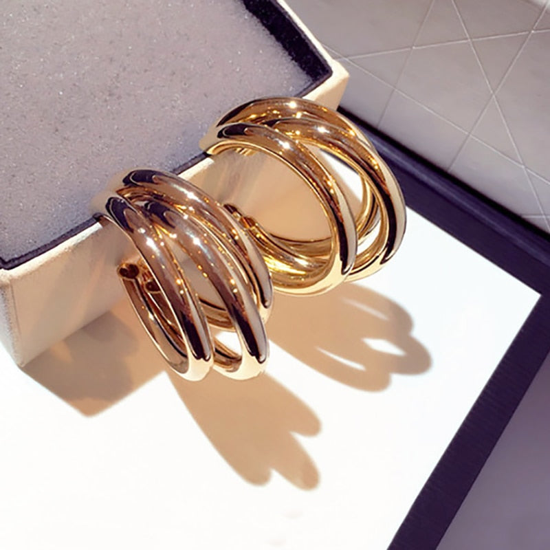 Round Hoop Earrings for Women Vintage Gold Color Geometric Earrings