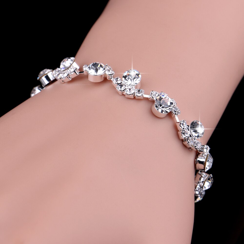 TREAZY Fashion Rhinestone Crystal Bridal Jewelry Sets Silver Color Choker Necklace Earrings Bracelet Women Wedding Jewelry Sets