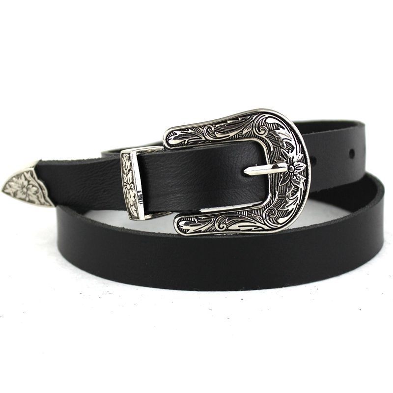 Black Leather Western Cowgirl Waist Belt Metal Buckle