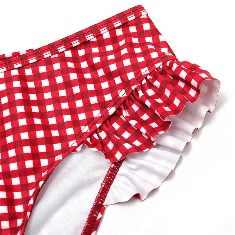 Sexy Plaid Bikini 2022 Red Green Plaid Bathing Suits Swimwear Ruffles Push Up Triangle Swimsuits Beachwear Women Swimming Suits