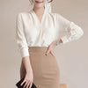 New Ladies Tops Office Chiffon Blouse Women Fashion V-neck Long Sleeve white Shirt Female Casual Spring Blusas Mujer