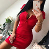 Summer Dress 2020 Fall Women Sexy Casual Knit Sheath Mini Dresses Ladies Solid V Neck Chest Button Short Sleeve Bodycon Dress
