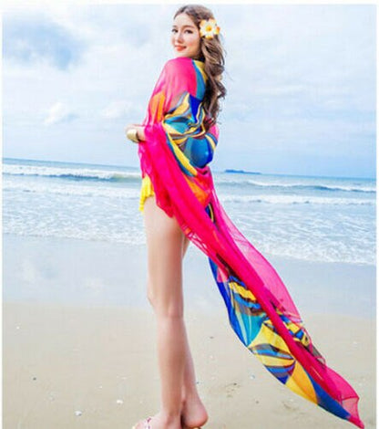 Hot Selling Summer Sunscreen Women Chiffon Beach Bikini Cover Up Wrap Scarf Pareo Swimwear Sarong Dress Beachwear