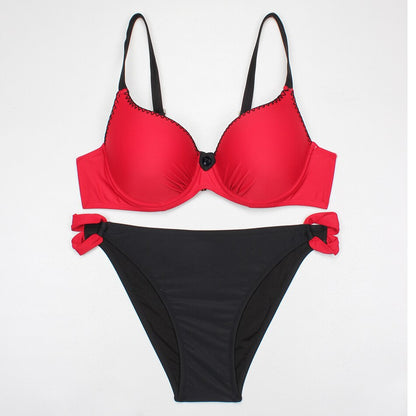 Red Push Up Bikini Set Plus Size Women Swimwear Sexy Padded Adjustable Strap Bordered Bikinis