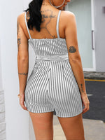 Summer Sexy Women Spaghetti Strap V-neck Striped Playsuit Jumpsuit Romper Beach Casual Female Loose Sleeveless Jumpsuits Clothes