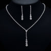 TREAZY Silver Color Simple Crystal Bridal Jewelry Sets Long Drop Necklace Earrings Bracelet Set for Women Wedding Jewelry Sets