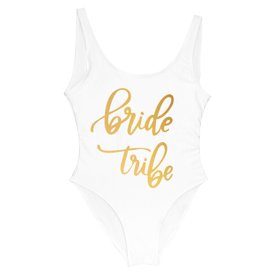 Bride Tribe Print One Piece Swimsuit For Women Bathing suit Lining Bikini Wedding Party Backless Beachwear Bikini