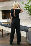V Neck Short Sleeve Ladies Casual Simple Chiffon Long Trousers Jumpsuit Romper