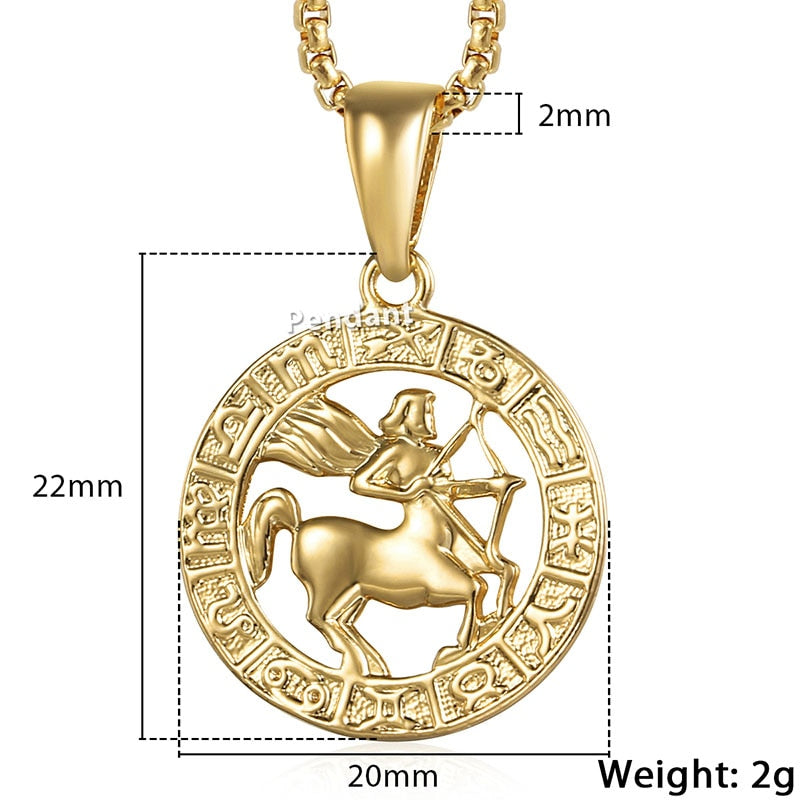 12 Constellations Zodiac Sign Gold Pendant Necklace for Women Men