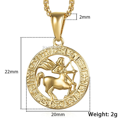 12 Constellations Zodiac Sign Gold Pendant Necklace for Women Men