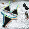 Hand Crocheted Bikini Knit Patchwork Women 2 Piece Swimsuit Halter Top Brazilian Bathing Suit