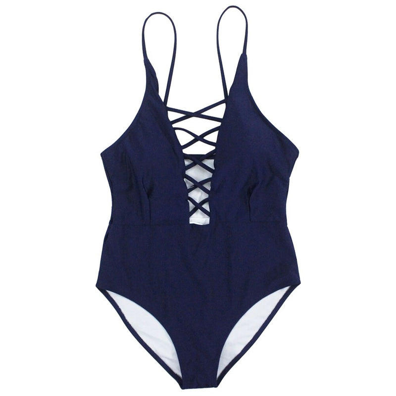 Sexy Crisscross Plunge One Piece Swimwear Backless Hot Swimsuit Bandage Bathing Suits Beachwear Swim Wear