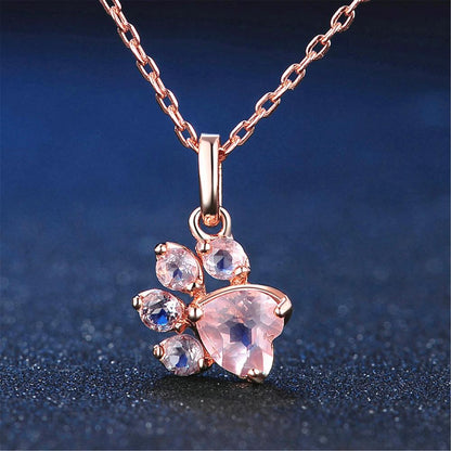 Rose Gold Bear Paw Dog Cat Claw Pink Necklace