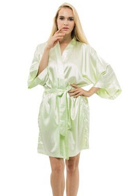 Silk Satin Short Night Robe Solid Kimono Robe Fashion Bath Robe Sexy Bathrobe  Wedding Bride Bridesmaid Robe