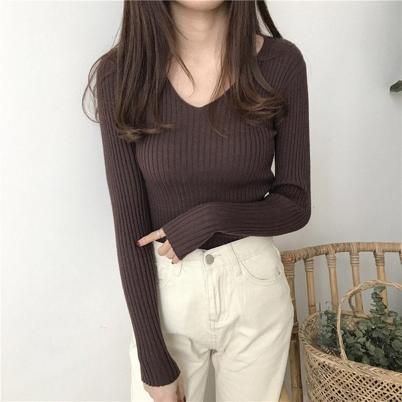 V Neck Sweater Knitted Fashion Sweaters