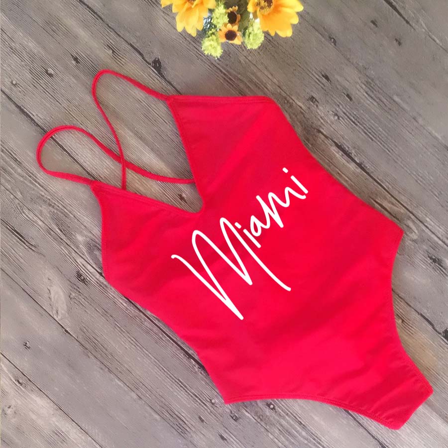 Thong Padded Sexy One Piece Swimsuit Miami HOLA Fused Swimwear Backless Bather Beachwear