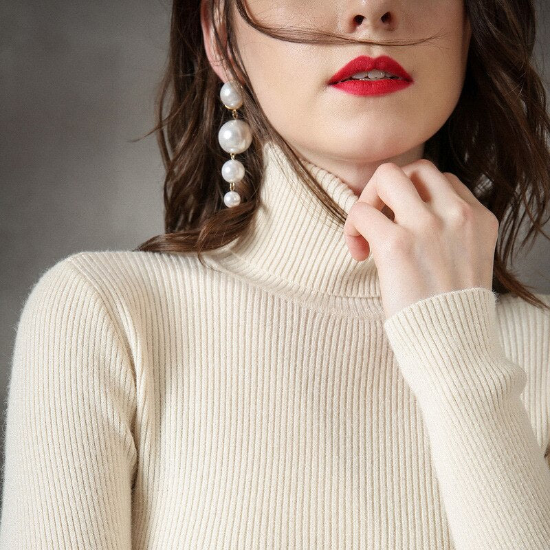 Rib knit foldover Turtleneck pull Sweater