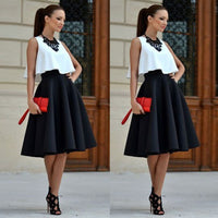 New Fashion Women 2PCs Clothes Sets Sexy Sleeveless Crop Top and High Waist Solid Pleated Skirts Summer Sets for Women