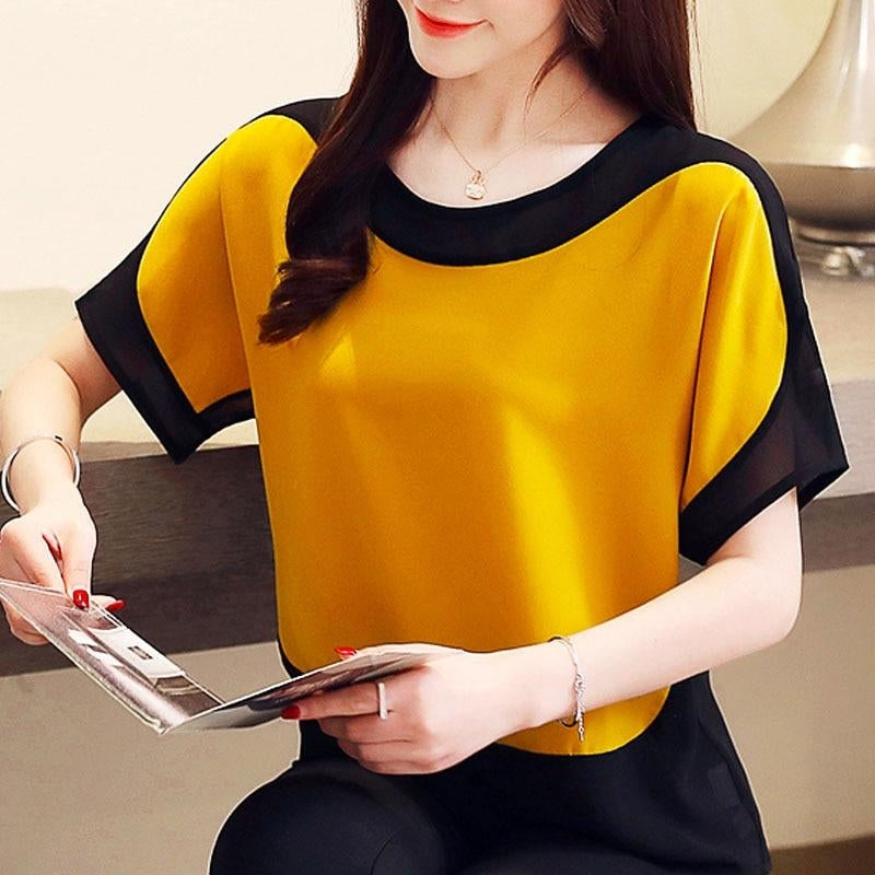 Solid Short O-Neck Batwing Sleeve women blouse
