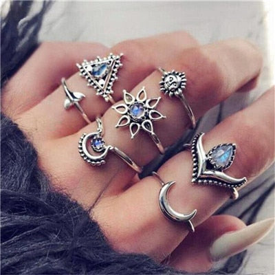 Vintage Antique Geometric Knuckle Ring Set for Women Rhinestone Midi Rings Set Party Jewelry Anillos Accessories