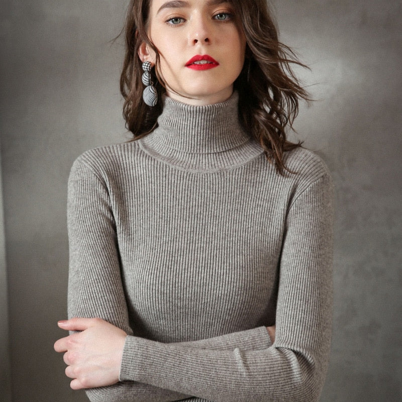 Rib knit foldover Turtleneck pull Sweater