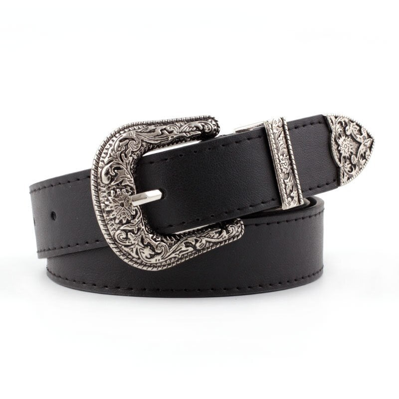 Black Leather Western Cowgirl Waist Belt