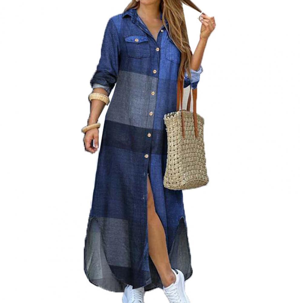 Fashion Women Long Sleeve Shirt Dress Single-breasted Printed Loose Maxi Shirt Dress for Party Long Dress Vestidos Summer Autumn