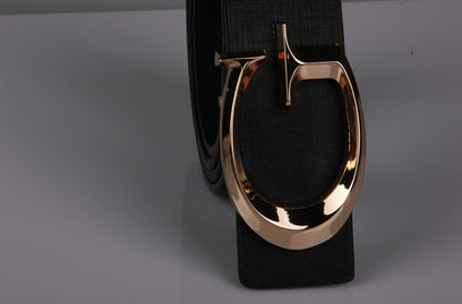 Gold G Smooth Buckle Belt Straps For Unisex