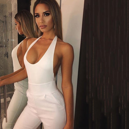 Backless Sexy Bodysuit Halter Bodycon Rompers