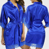 Satin Lace Sexy Sleepwear Lingerie Night Mini Solid Dress V Neck Nightgown Gown