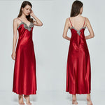 Ladies Womens Satin Long Nightdress Silk Lace Lingerie Nightgown Sleepwear Dress