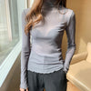 AOSSVIAO 2020 Spring Summer Women's Sexy See Through Mesh Blouse Long Sleeve Transparent Turtleneck Shirt Fashion Women Tops