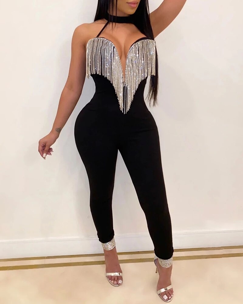 Women Sexy Sleeveless Tassel Jumpsuit Rompers