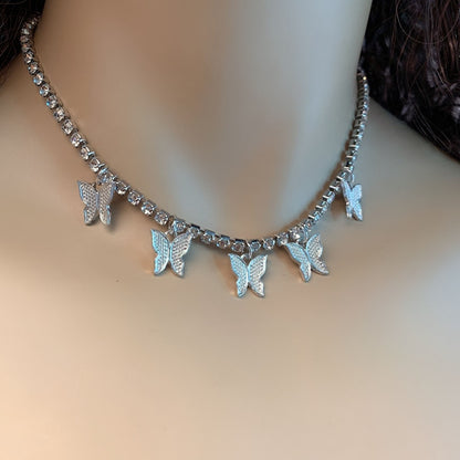 Charm Crystal Butterfly Choker Necklace