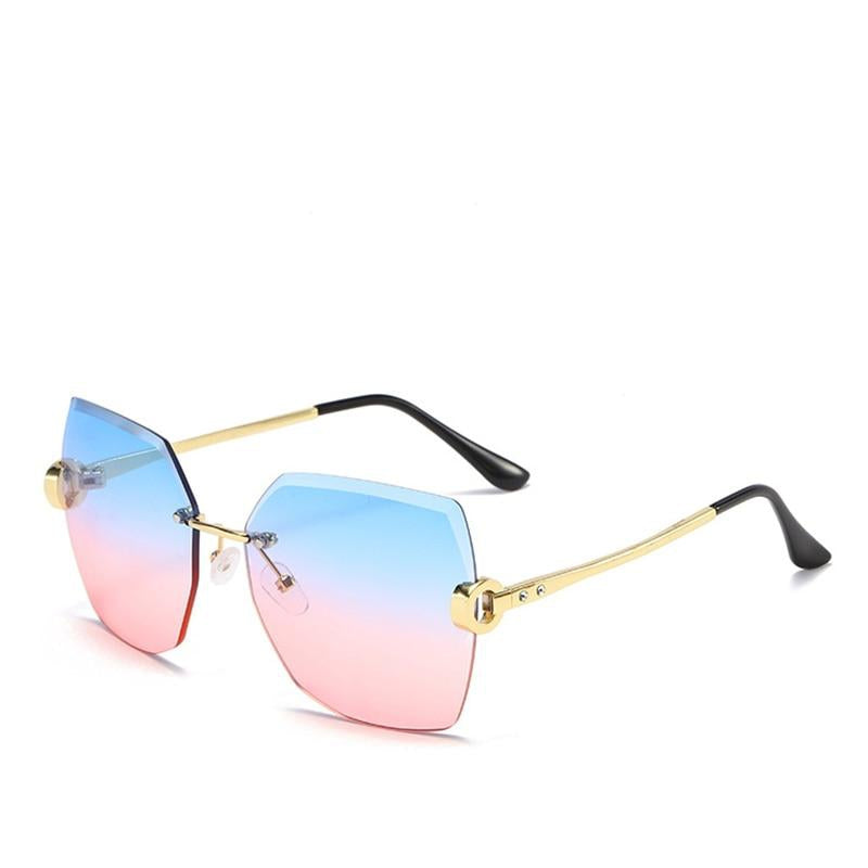 Oversized Rimless Diamond Square Sun Glasses For Female