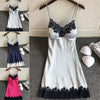 Silk Night Gown Lace Patchwork Mini Night Dress Spaghetti Strap Sleepwear Ladies Chest Pad