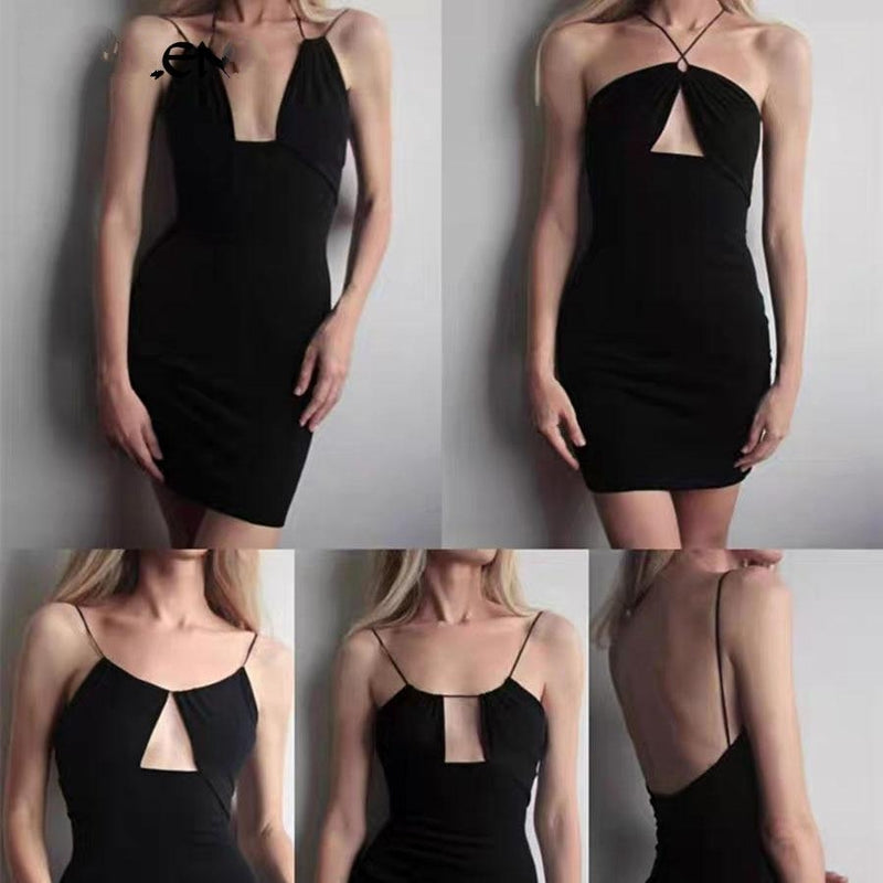 Yiallen Solid Cut Out Sleeveless Mini Dresses Women Bodycon Fashion 2021 Streetwear Basic Dress Sexy Backless Sling Dress