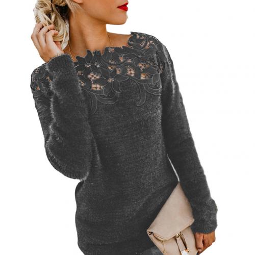 Floral Lace Long Sleeve Sweater Solid Color