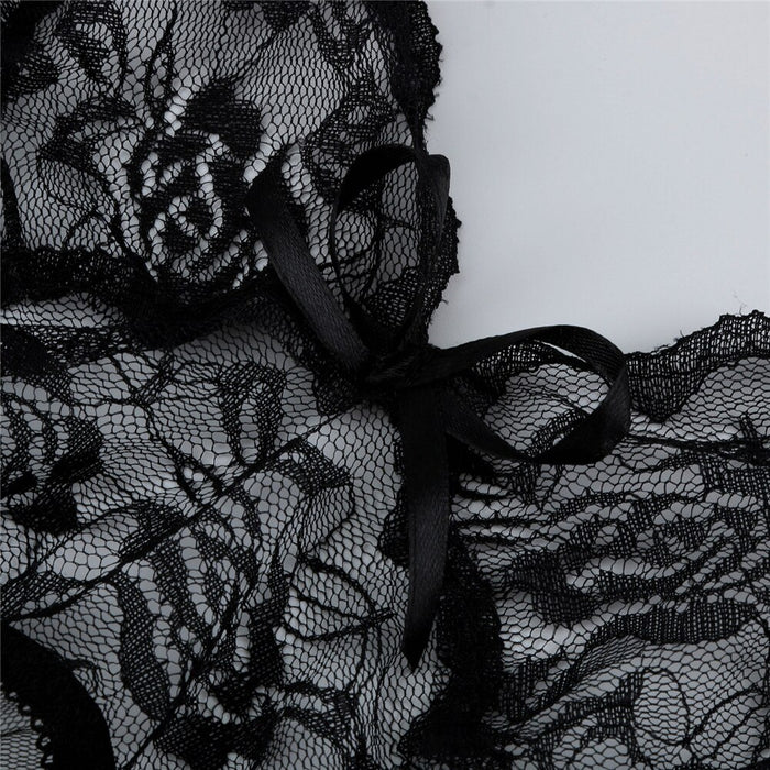 Women Black Sexy Sheer Lace Dress Sleepwear Lingerie Nightgown Backless Bandage Lace-up Ladies Mini Night Dress Sleepwear
