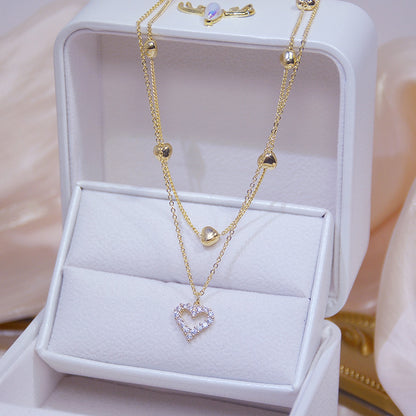 14k Real Gold Double layer Heart Necklace