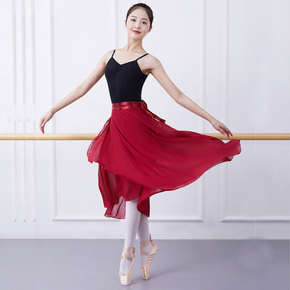 Long Chiffon Ballet Skirts Adult Ballroom Dance Skirt Black Burgundy Ballet Costume Waist Tie Dress