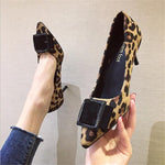 Pumps Flock Leopard Black Buckle Print Heeled Designer Shoes