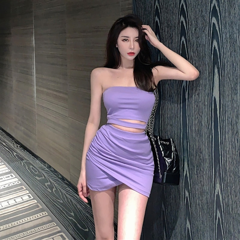 Summer 2020 Women Set Sleeveless Crop Top Sexy And Mini Bodycon Skirt Party Outfit Club Two Piece Sets