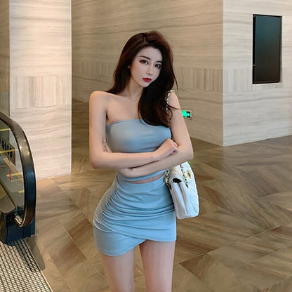 Summer 2020 Women Set Sleeveless Crop Top Sexy And Mini Bodycon Skirt Party Outfit Club Two Piece Sets