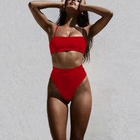 Solid Push Up Bikini Padded Bra Straps High Waist Swimsuit Female Swimwear Women