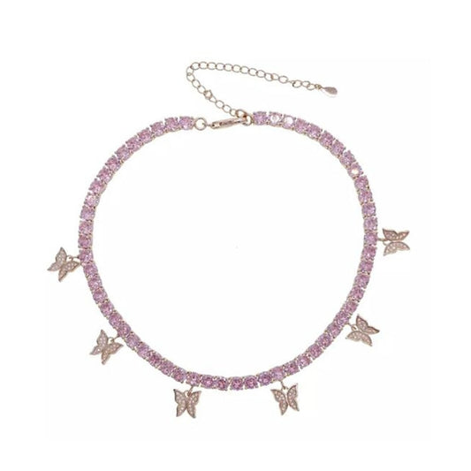 Charm Crystal Butterfly Choker Necklace