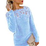 Floral Lace Long Sleeve Sweater Solid Color