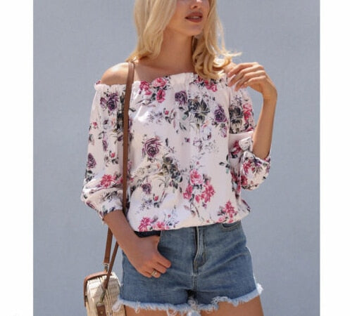 Off Shoulder elegant Floral Shirt Casual Blouse Tops